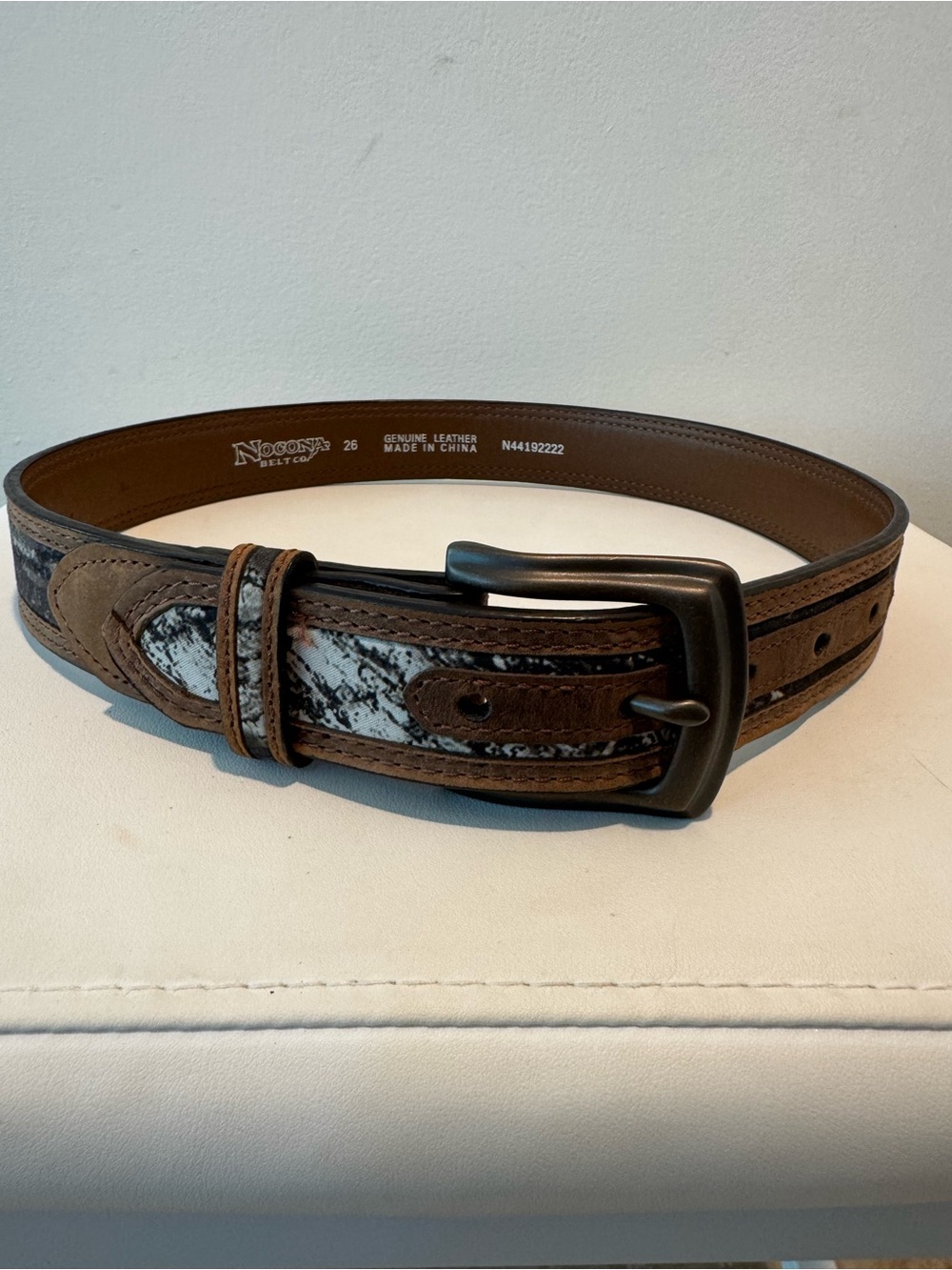 Nocona Belt Co. Leather Brown Camouflage Belt Size 26